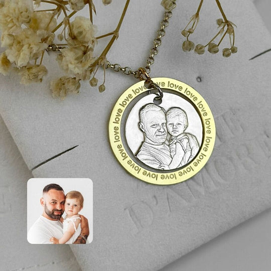 Runder Anhänger mit graviertem Rahmen, 925 Silber