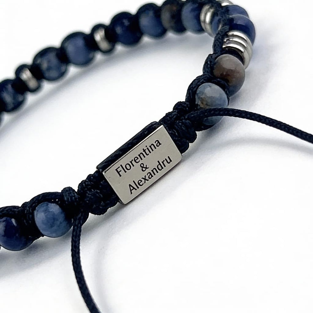 Brățară cu mărgele pentru bărbați, cu gravură