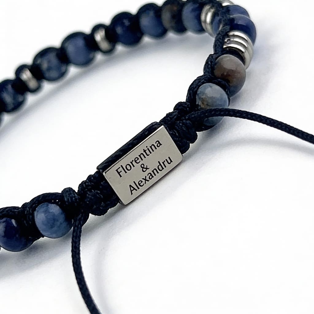 Brățară cu mărgele pentru bărbați, cu gravură