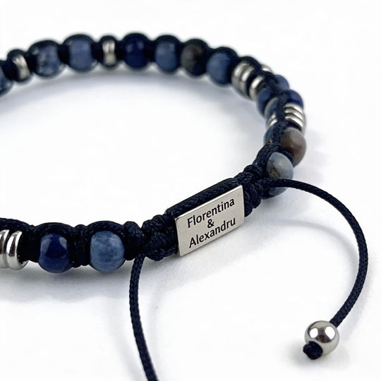 Brățară cu mărgele pentru bărbați, cu gravură