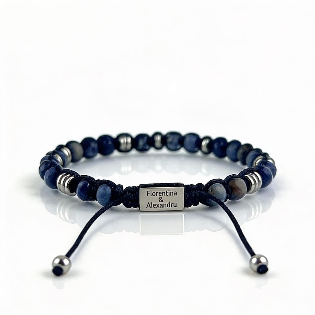 Brățară cu mărgele pentru bărbați, cu gravură