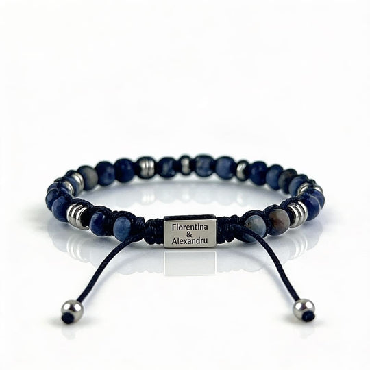 Brățară cu mărgele pentru bărbați, cu gravură