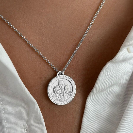 Gemustertes rundes Anhänger, 925 Silber