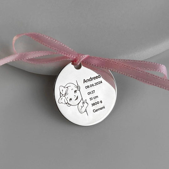 Personalisierte Medaille mit Mädchen, 25 mm (925 Silber)