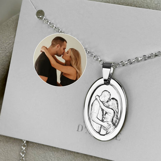 Oval 925 Silver Pendant with 3D Photo Engraving
