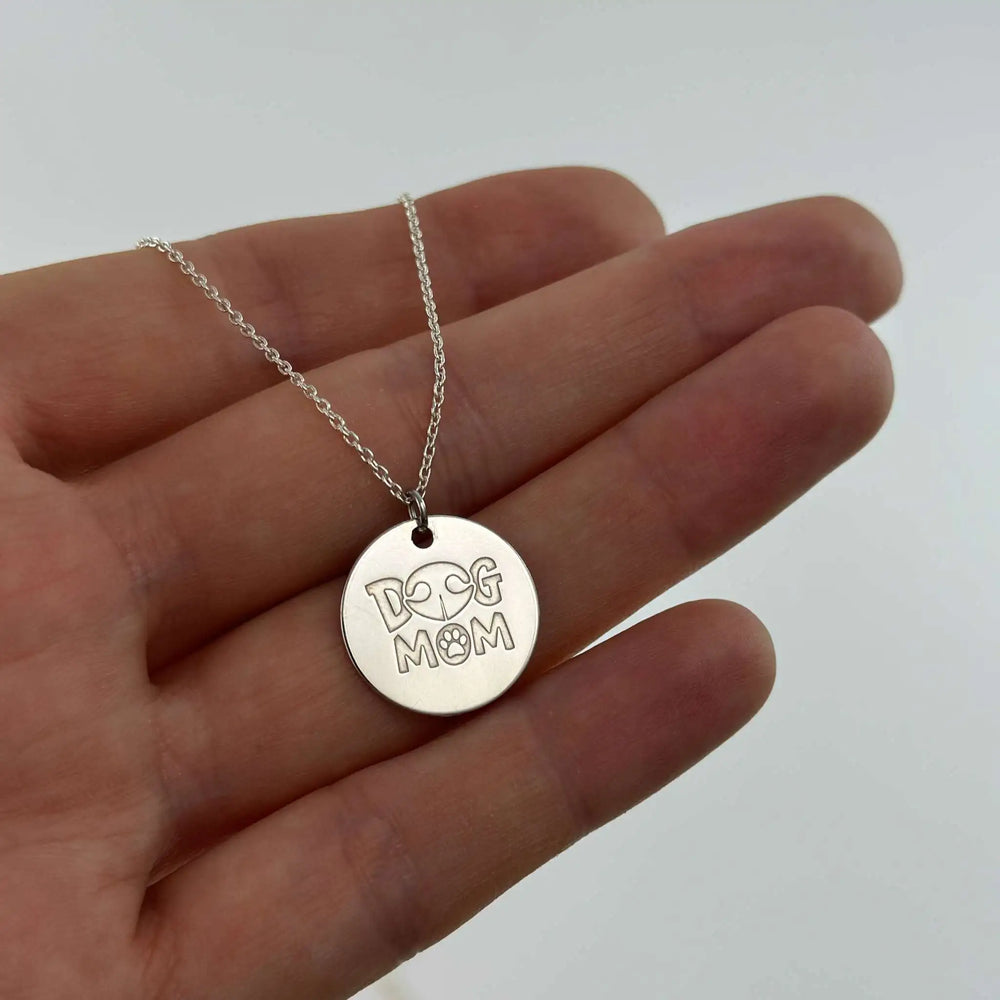 Circle Pendant, 925 Silver "Dog Mom"
