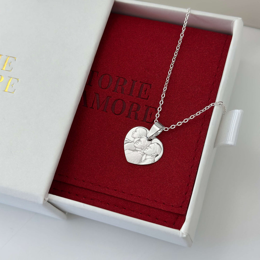 Heart 925 Silver Pendant with 3D Photo Engraving