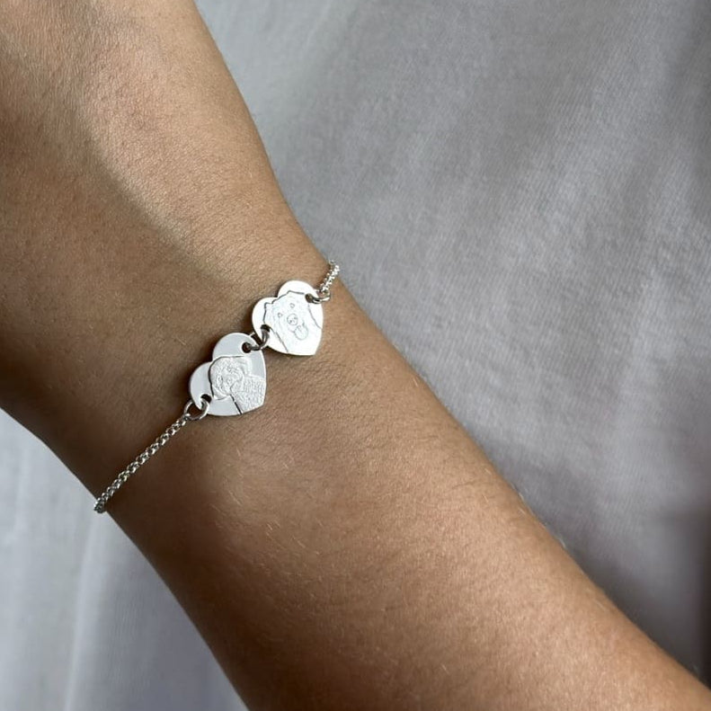 Doppel-Herz-Armband, 925 Silber