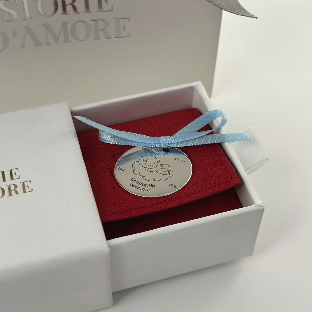 Münze „Baby auf Wolke“, 25 mm (925 Silber)