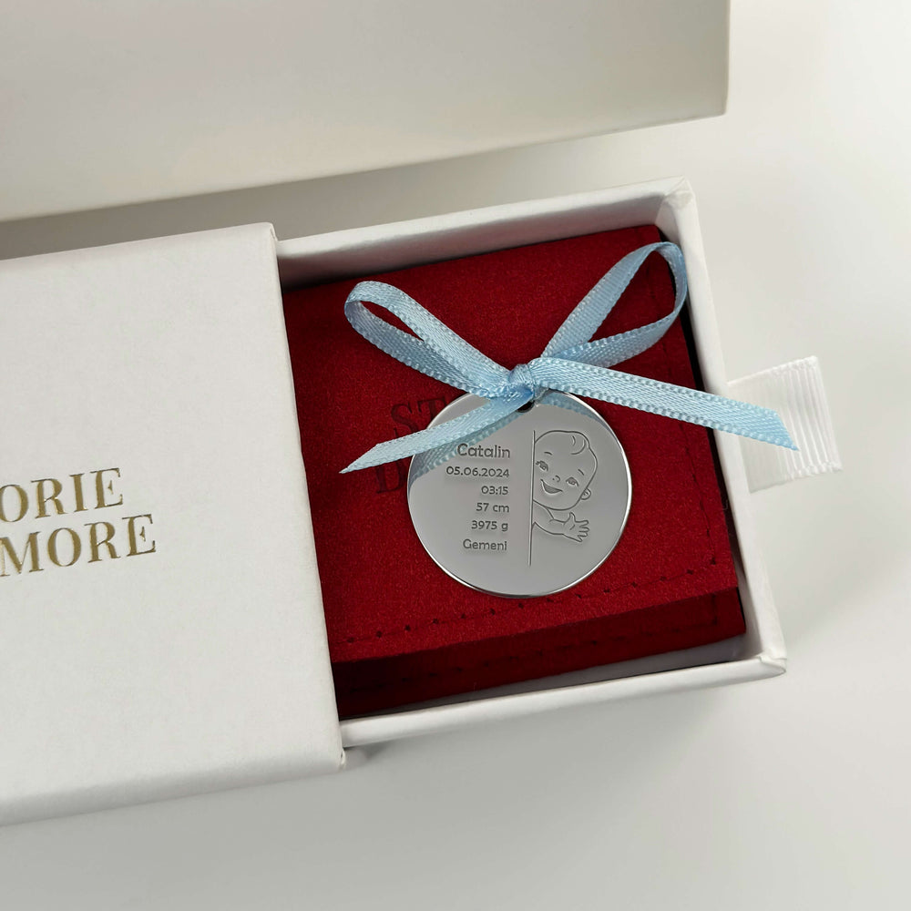 Personalisierte Medaille mit Junge, 25 mm (925 Silber)