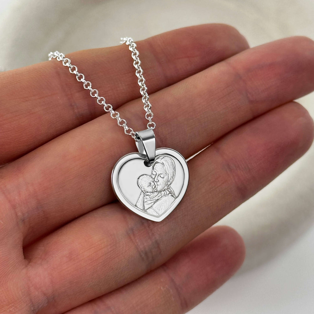 Heart 925 Silver Pendant with 3D Photo Engraving