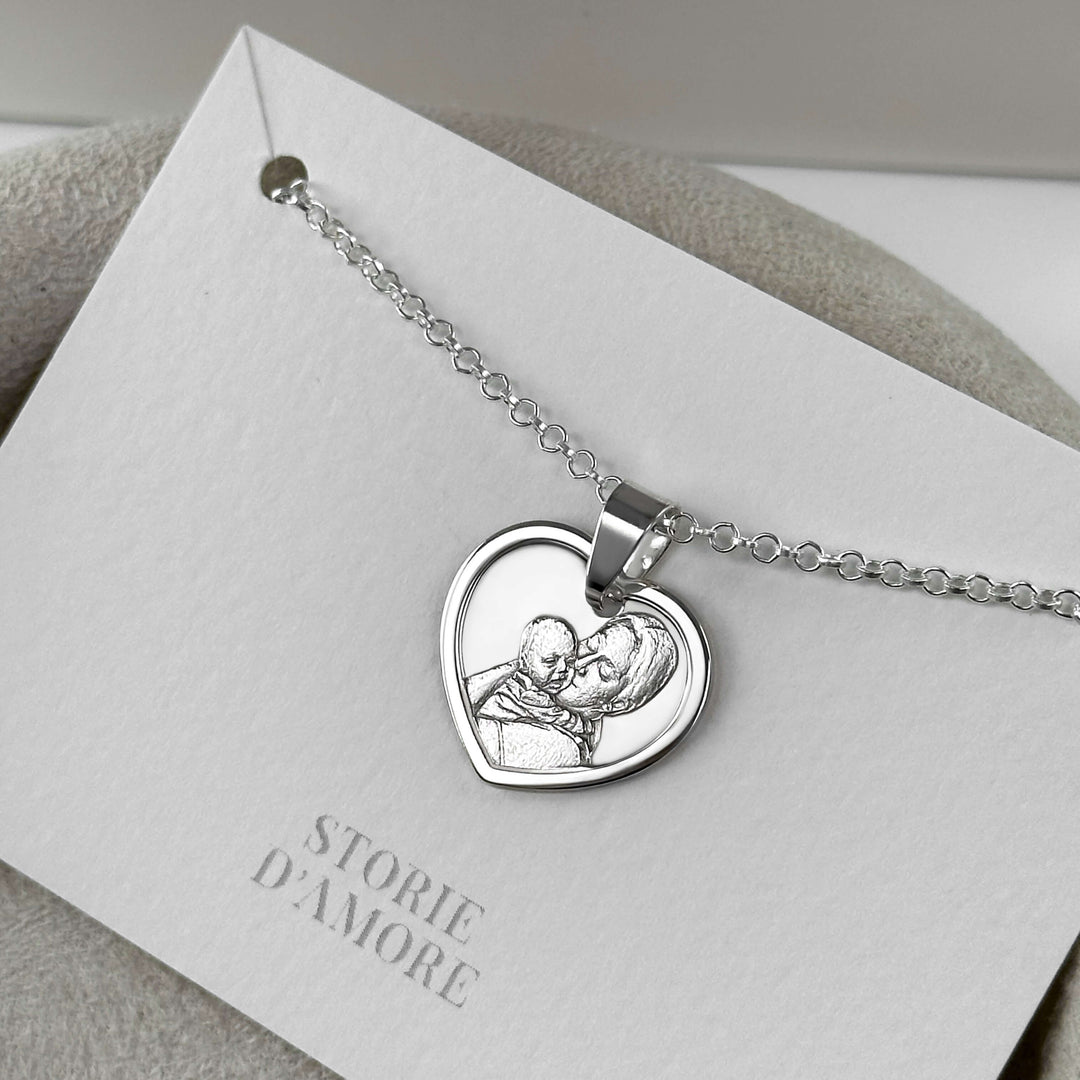Heart 925 Silver Pendant with 3D Photo Engraving