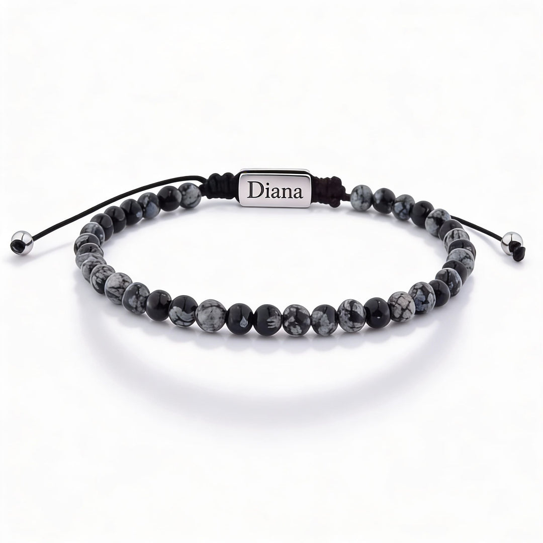 Brățară cu mărgele pentru bărbați, cu gravură