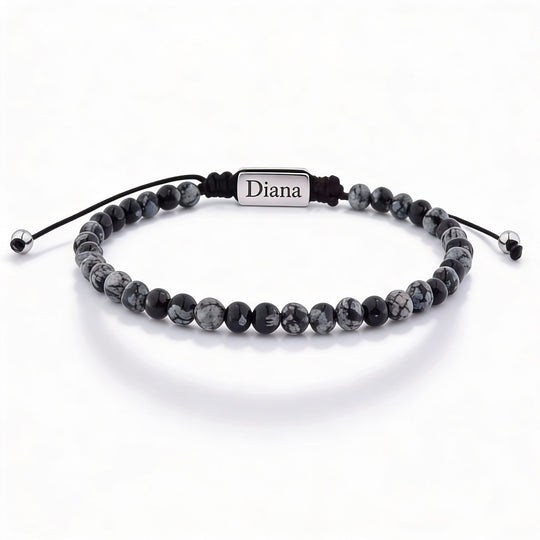 Brățară cu mărgele pentru bărbați, cu gravură