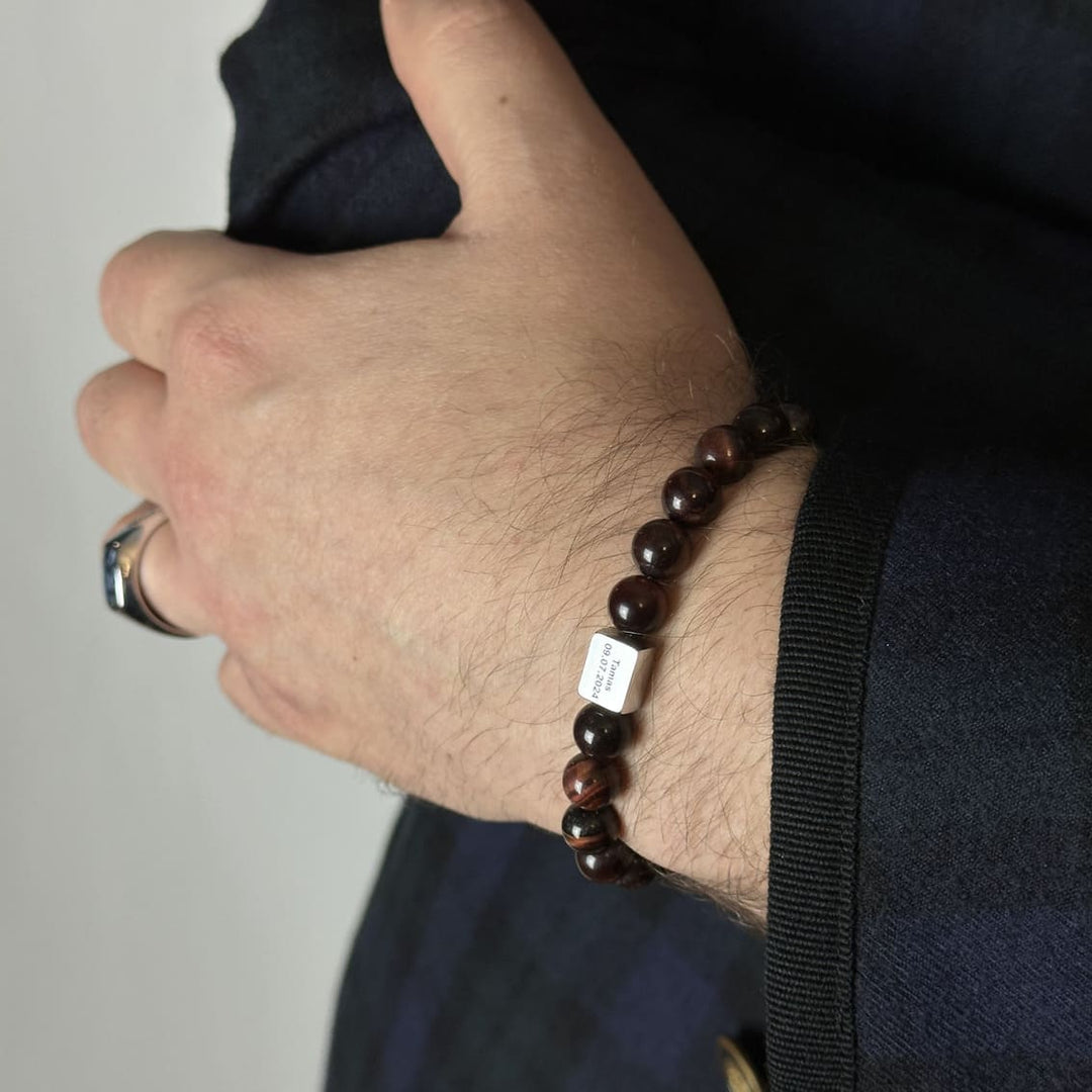 Brățară cu mărgele pentru bărbați, cu gravură