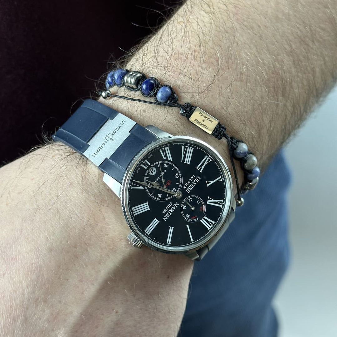 Brățară cu mărgele pentru bărbați, cu gravură