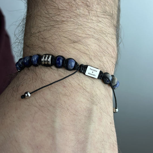 Brățară cu mărgele pentru bărbați, cu gravură