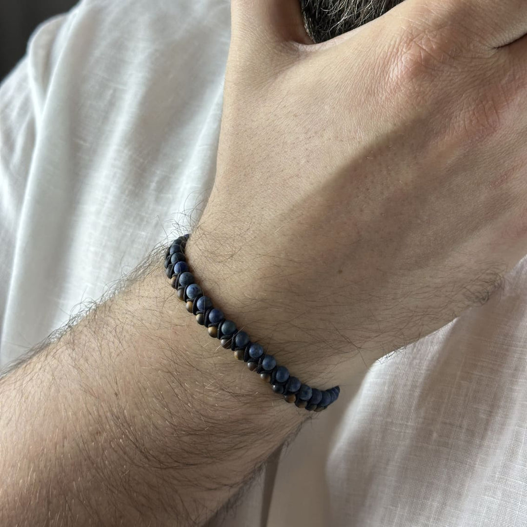 Brățară cu mărgele pentru bărbați, cu gravură