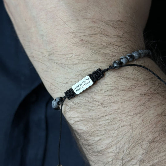 Brățară cu mărgele pentru bărbați, cu gravură