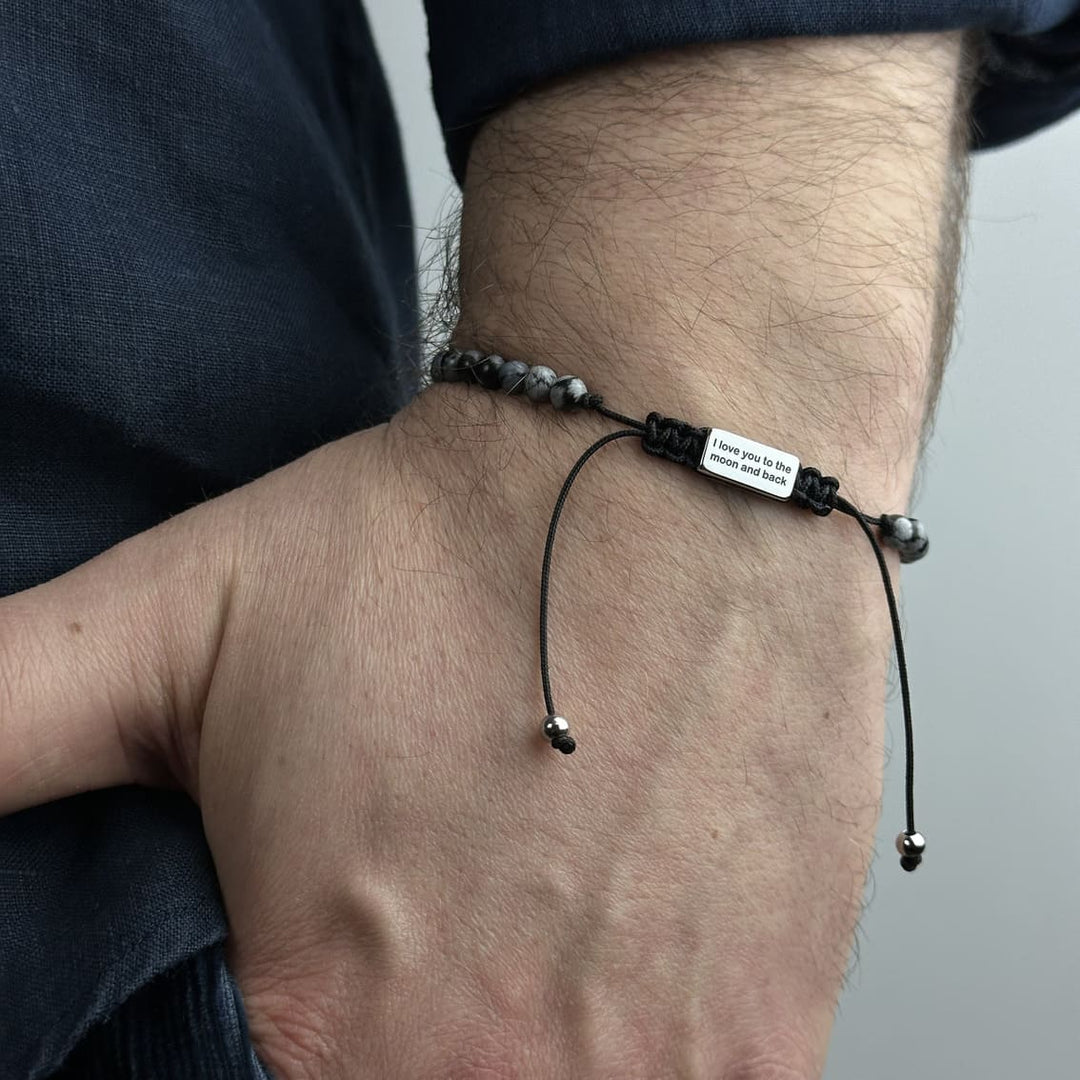 Brățară cu mărgele pentru bărbați, cu gravură