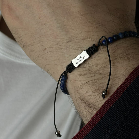 Brățară cu mărgele pentru bărbați, cu gravură