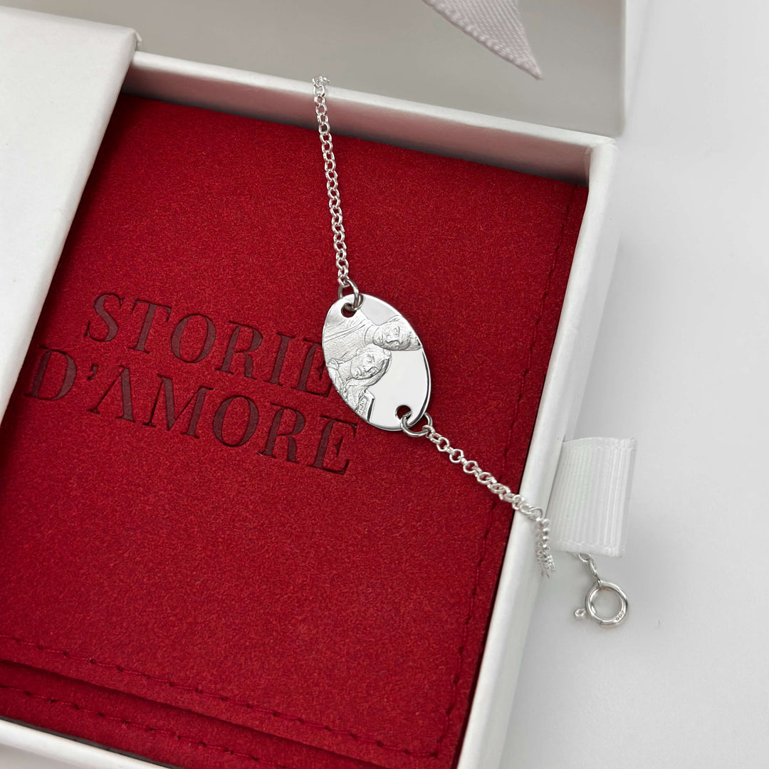 Oval 925 Silver Bracelet with 3D Photo Engraving