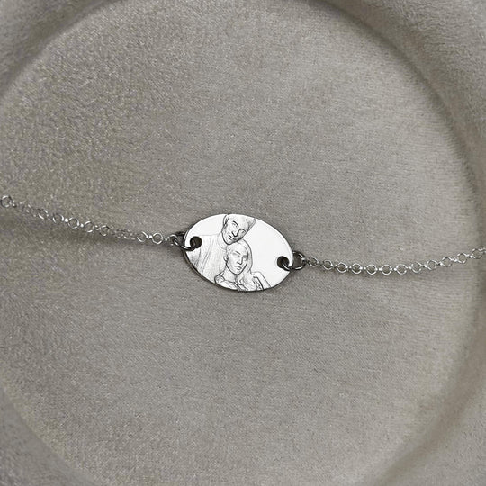 Oval 925 Silver Bracelet with 3D Photo Engraving