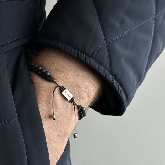 Brățară cu mărgele pentru bărbați, cu gravură