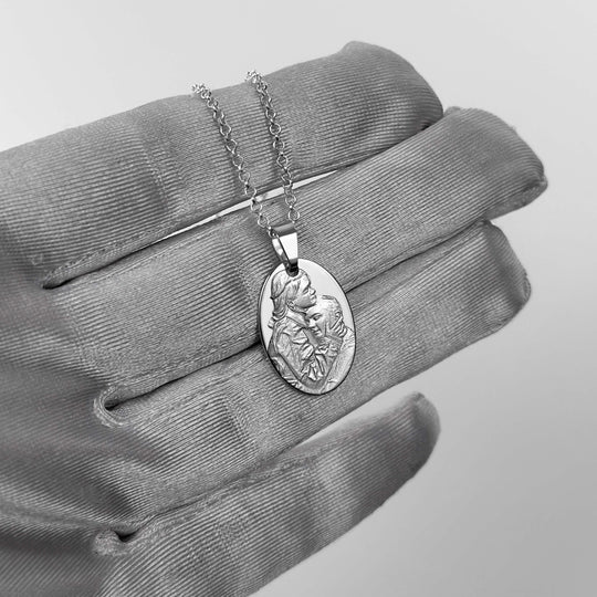 Oval 925 Silver Pendant with 3D Photo Engraving