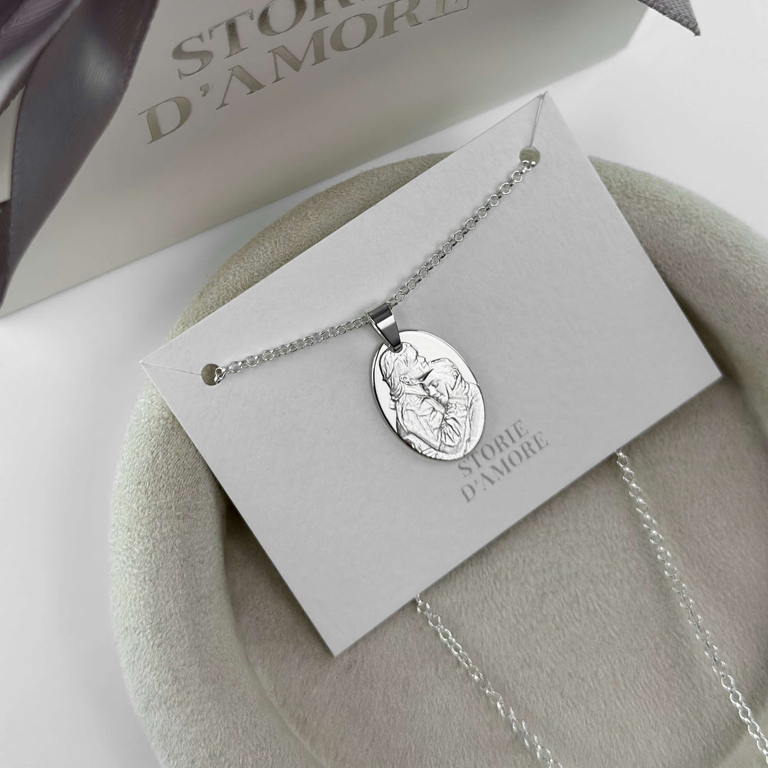 Oval 925 Silver Pendant with 3D Photo Engraving
