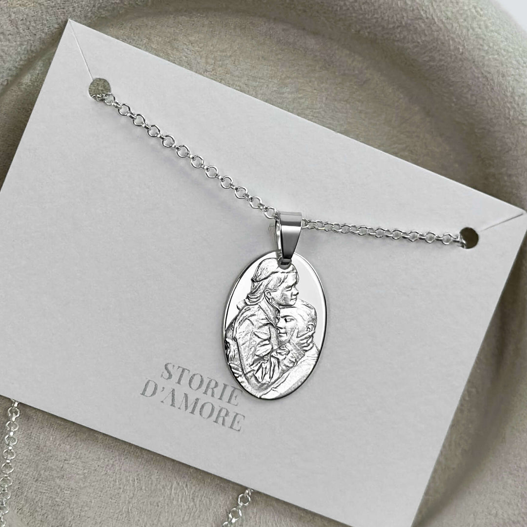 Oval 925 Silver Pendant with 3D Photo Engraving
