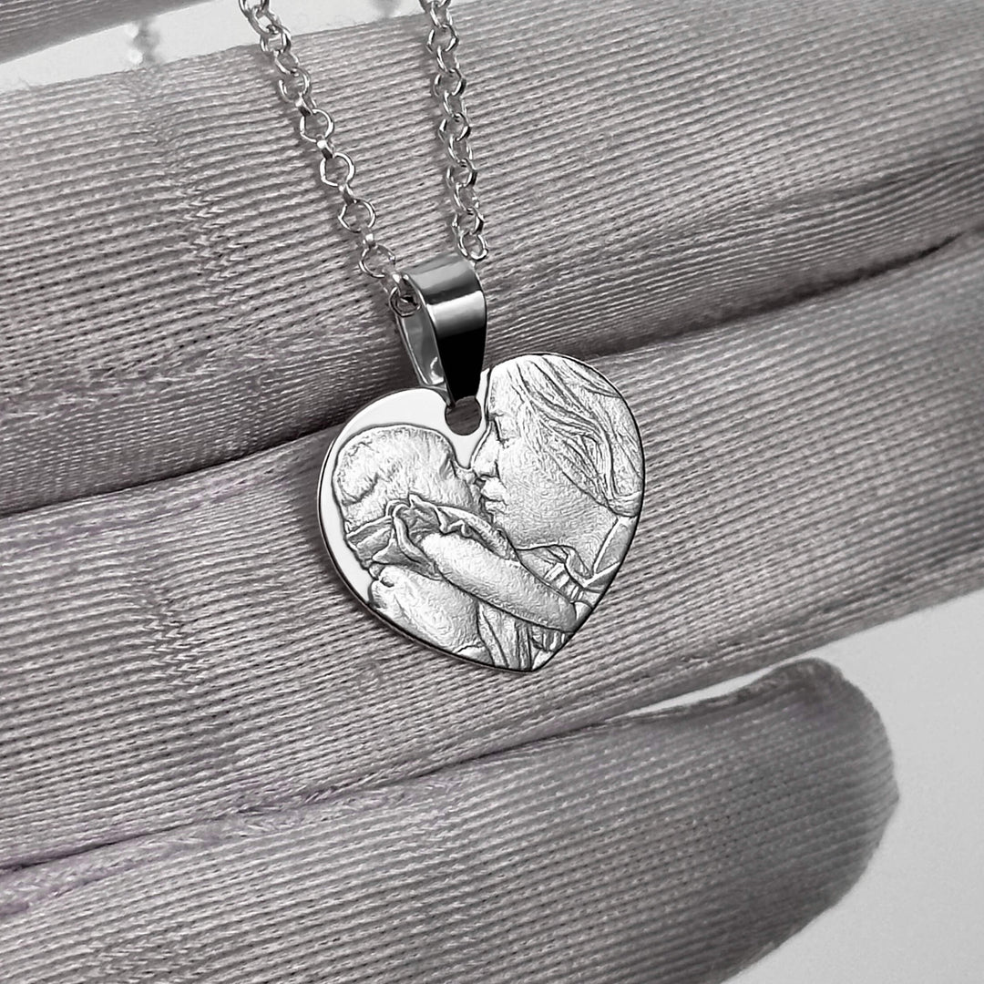 Heart 925 Silver Pendant with 3D Photo Engraving