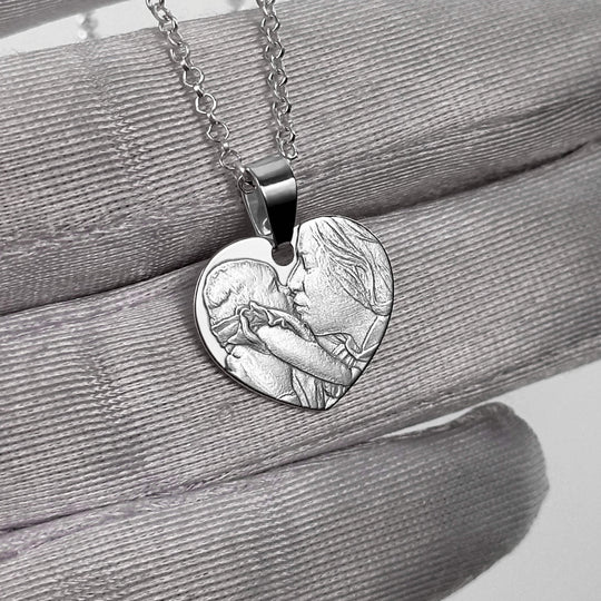 Heart 925 Silver Pendant with 3D Photo Engraving