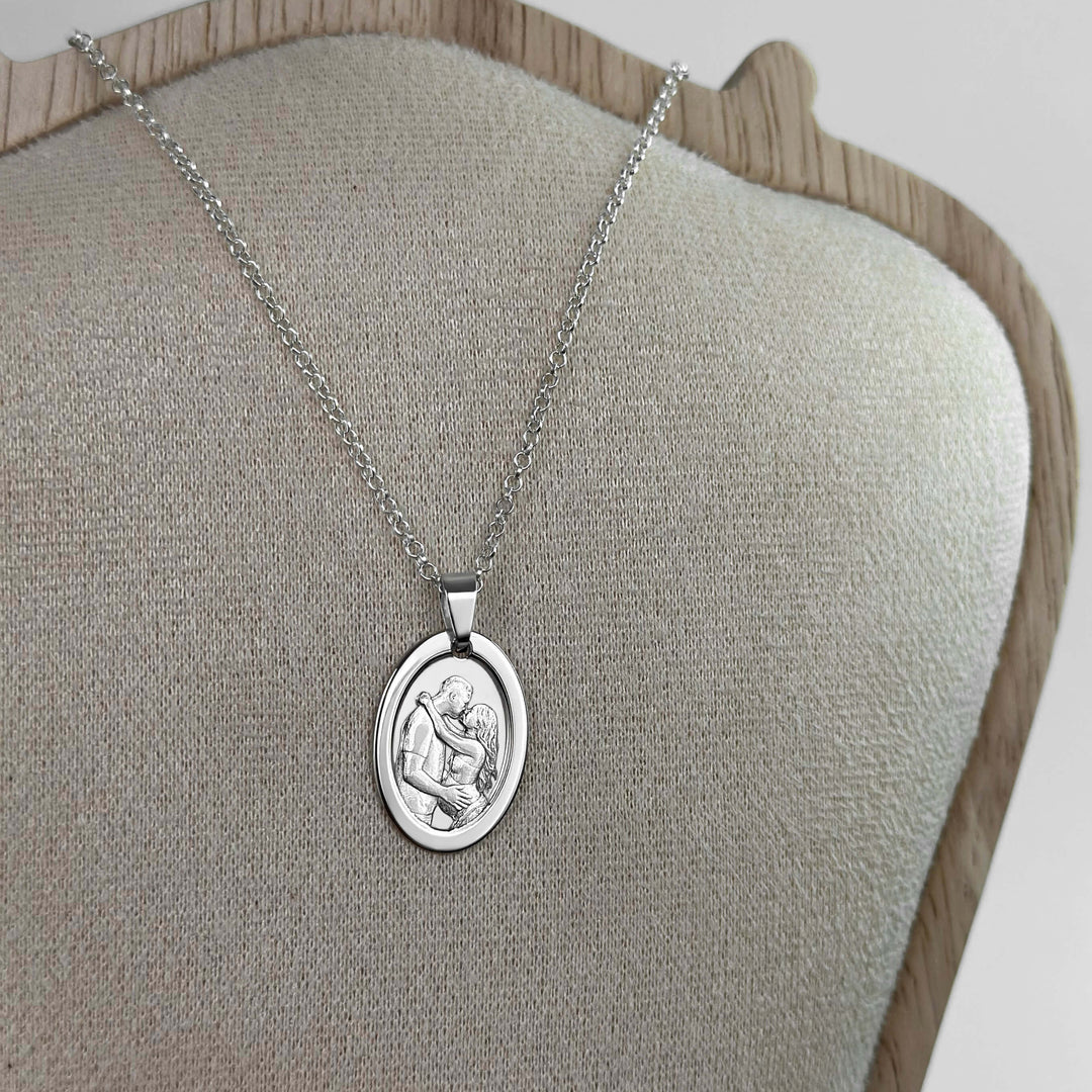 Oval 925 Silver Pendant with 3D Photo Engraving