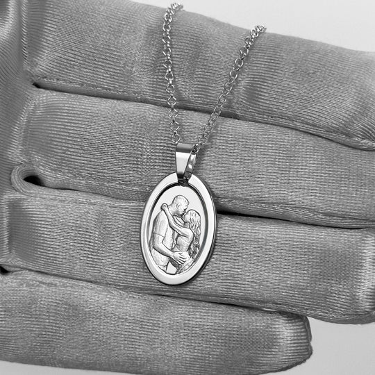Oval 925 Silver Pendant with 3D Photo Engraving