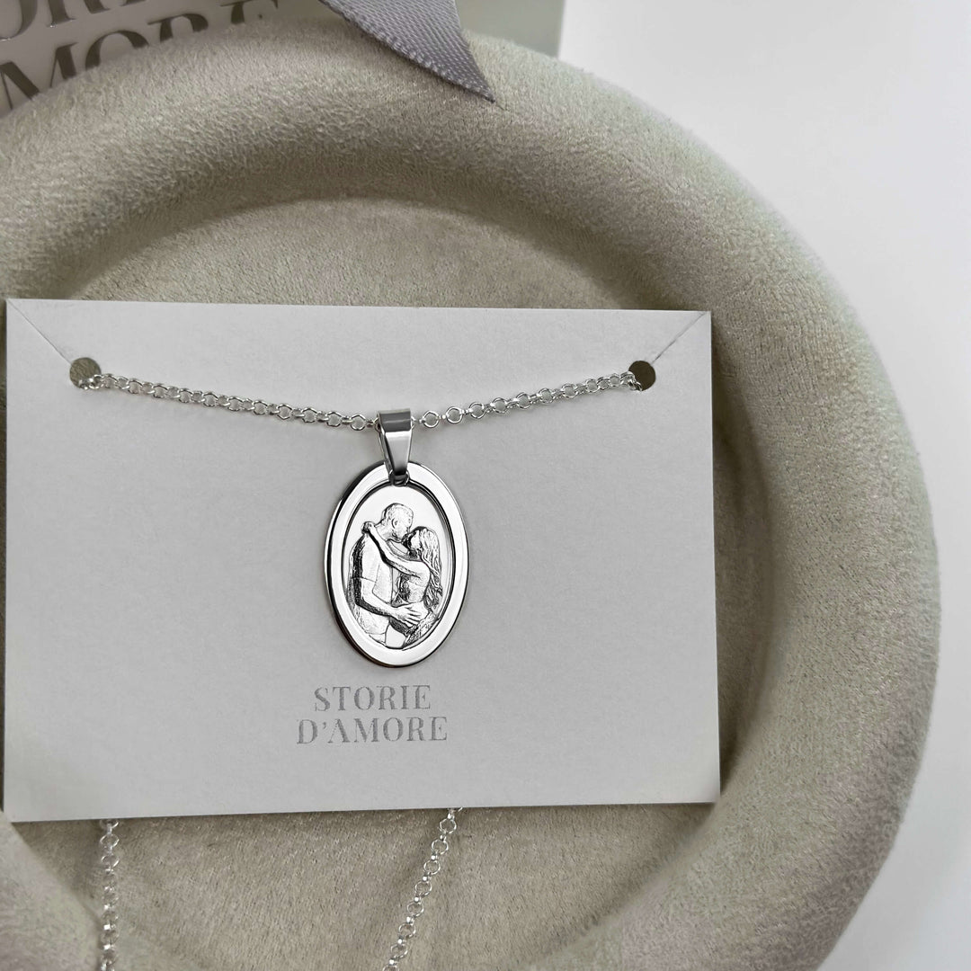 Oval 925 Silver Pendant with 3D Photo Engraving