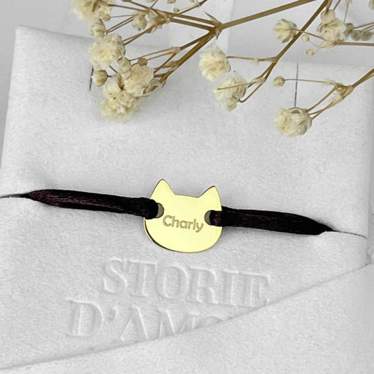 Armband in Katzen-Silhouette mit Wunschtext, 925 Silber