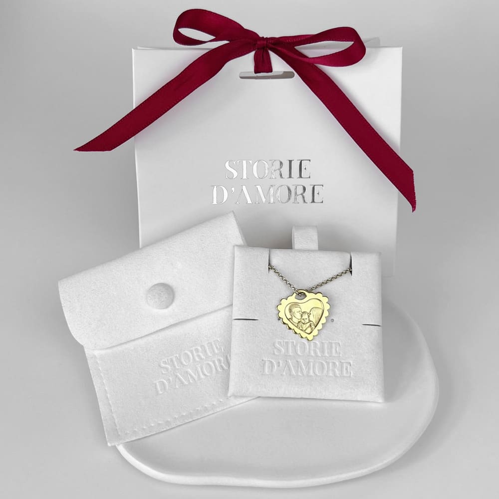 Herz-Porträtanhänger mit gewelltem Rand, 925 Silber