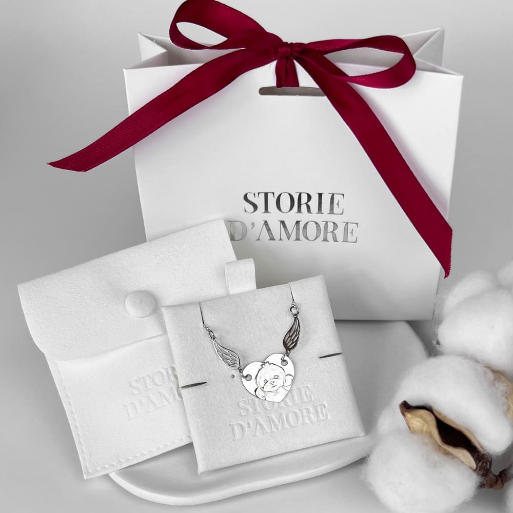 Herzanhänger mit Engelsflügeln, 925 Silber