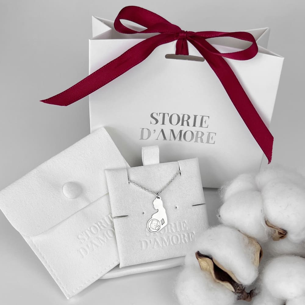 Anhänger in Form einer schwangeren Silhouette mit Baby-Ultraschallfoto, 925 Silber