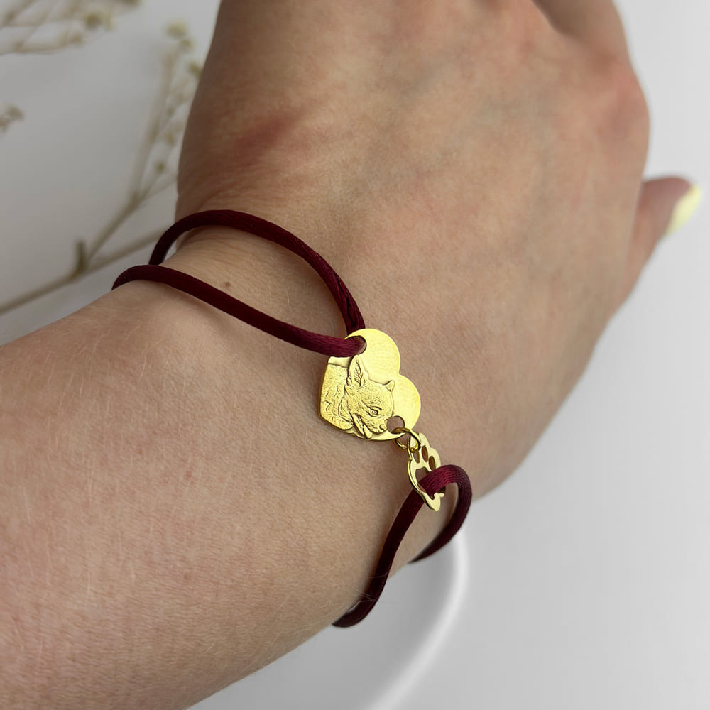 Personalisierte Haustier-Porträt-Herz-Armband mit Pfoten-Anhänger, 925 Silber