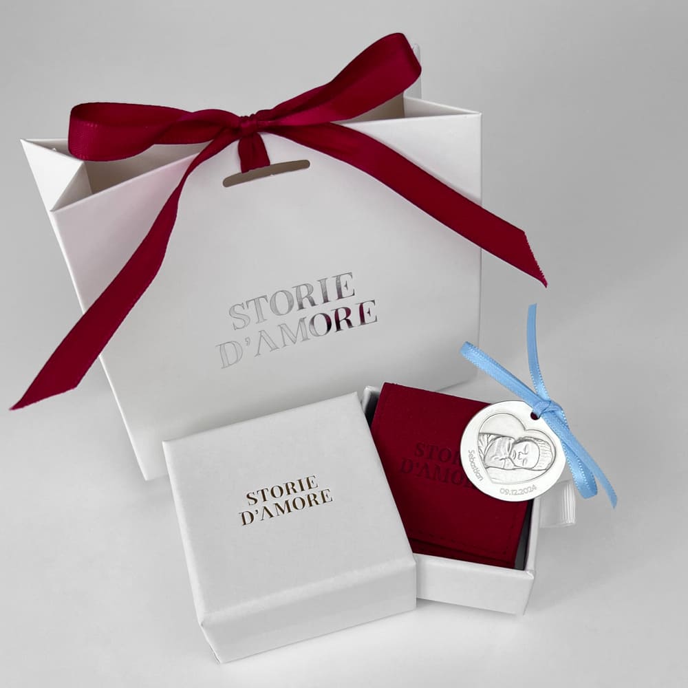 Baby-Münze mit Foto und Herzausschnitt, 30 mm (925 Silber)