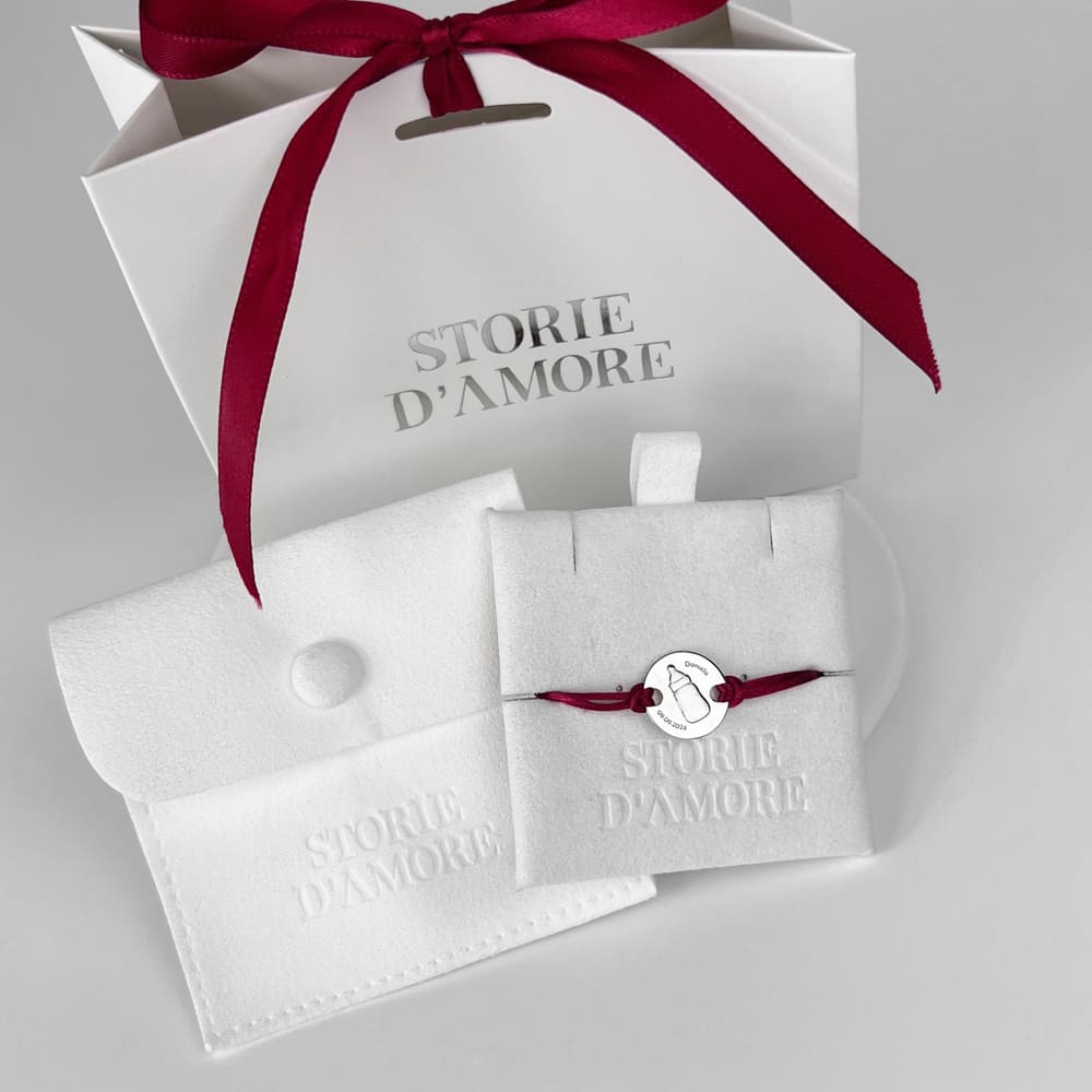 Armband mit rundem Charm und Babyflaschen-Gravur, 925 Silber