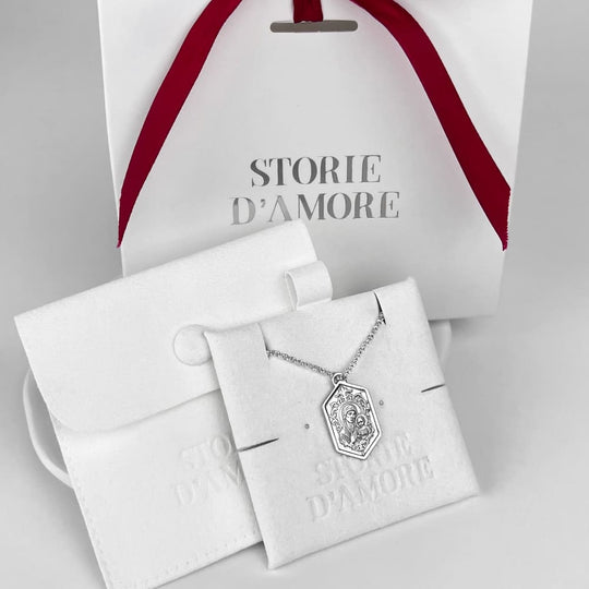 Sechseck-Anhänger mit Jungfrau Maria und Kind, 925 Silber