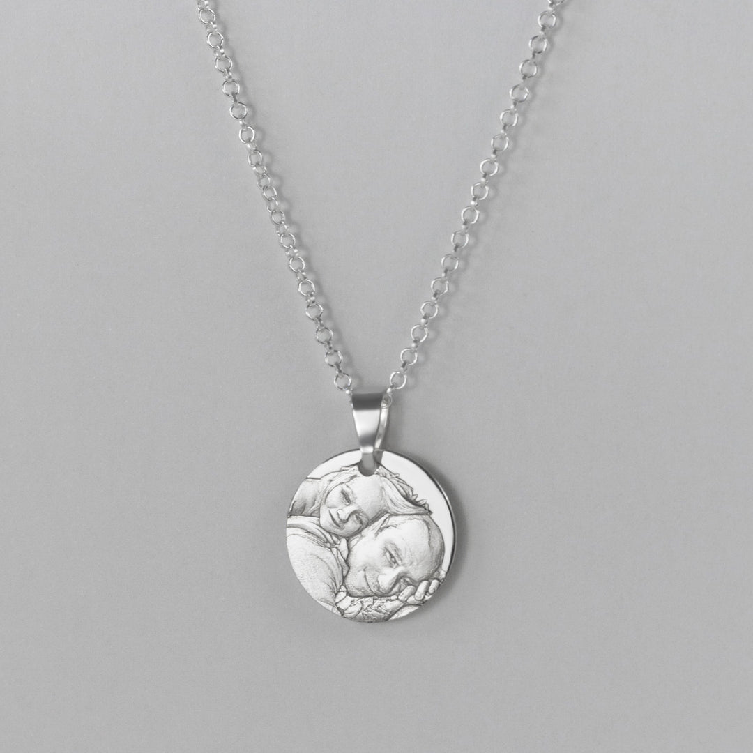 Pendentif rond en argent sterling 925 sur chaîne avec gravure photo des êtres chers