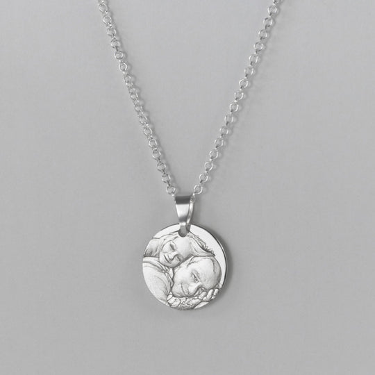 Pendentif rond en argent sterling 925 sur chaîne avec gravure photo des êtres chers