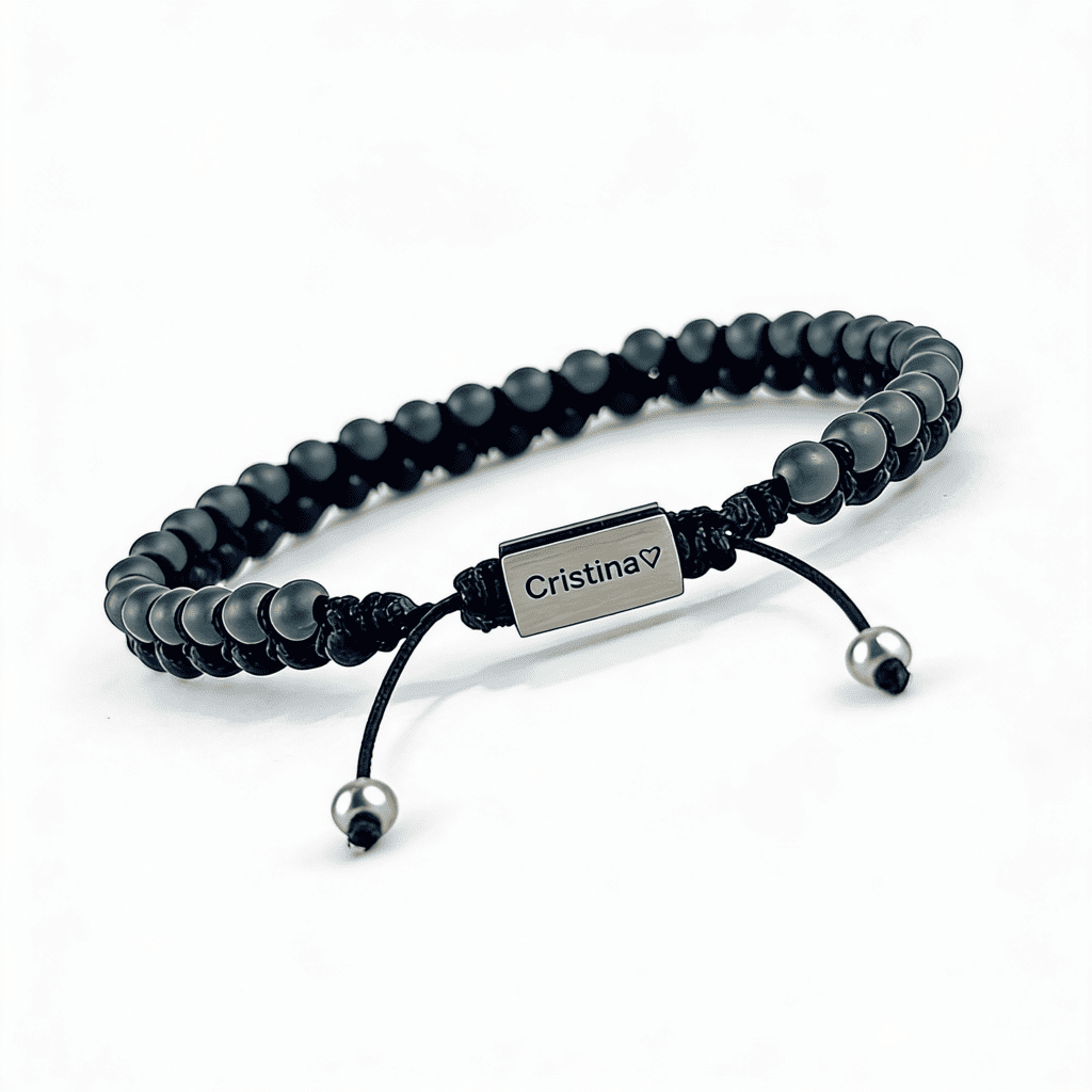 Brățară cu mărgele pentru bărbați, cu gravură