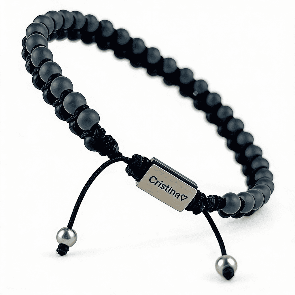 Brățară cu mărgele pentru bărbați, cu gravură