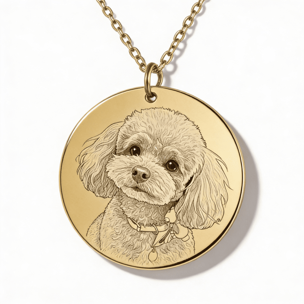 Colier medalion rotund cu portret de animal de companie