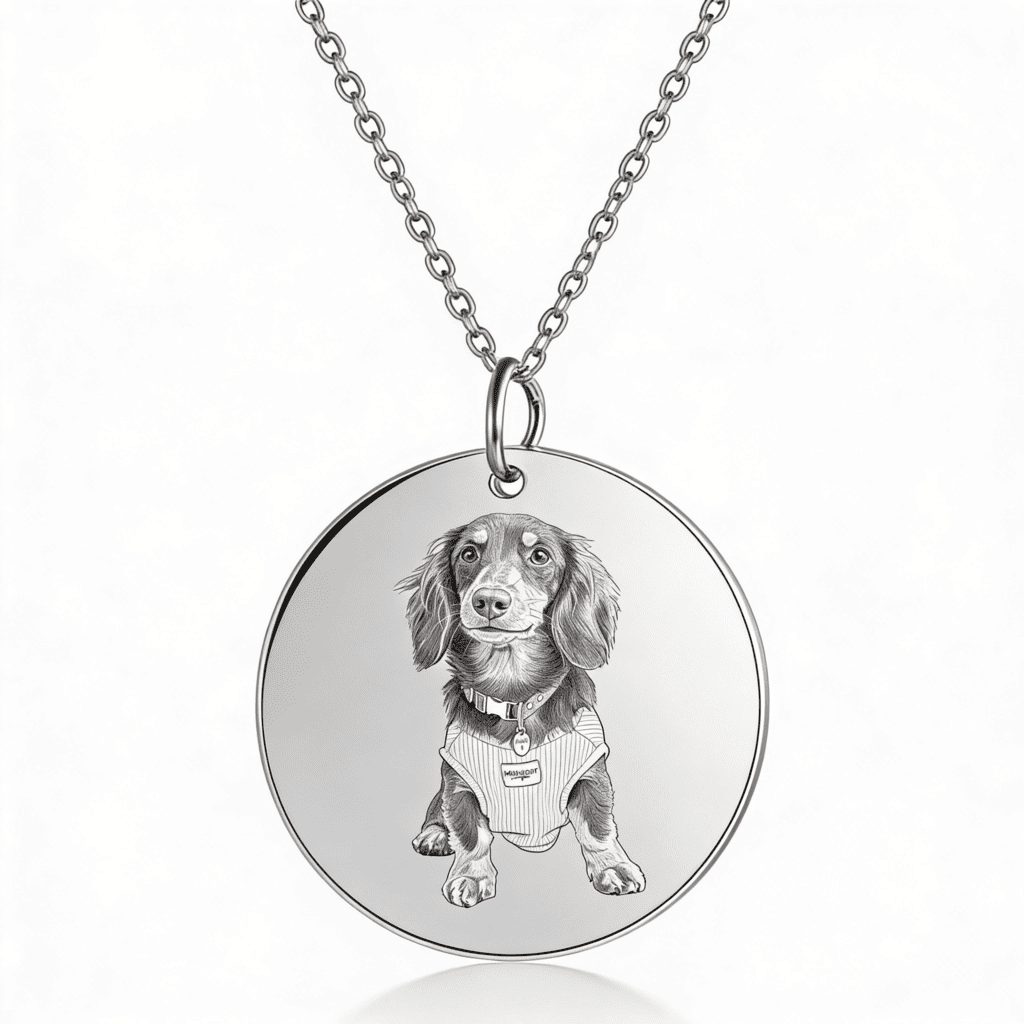 Colier medalion rotund cu portret de animal de companie